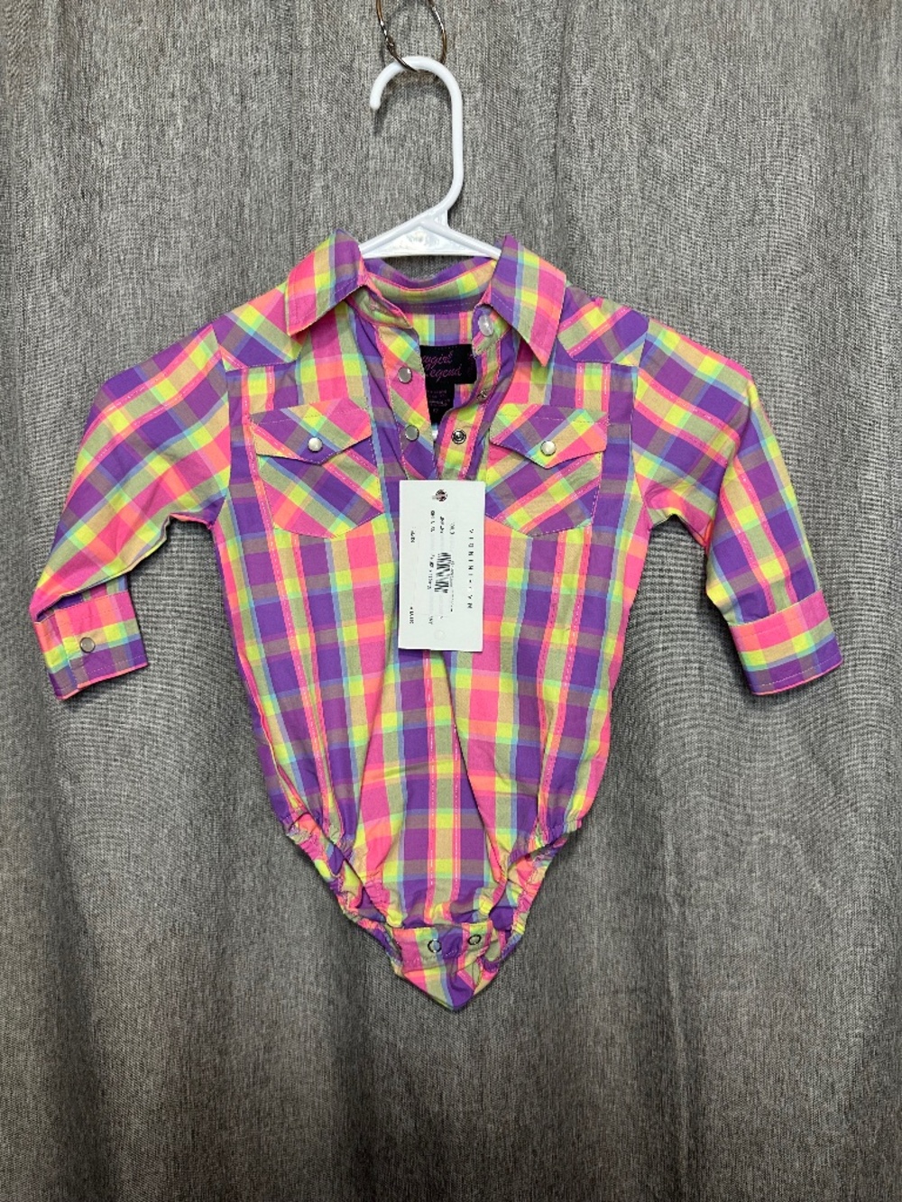 Cowgirl Legend Infant Girls Pink Plaid Western Snap Bodysuit Onesie - 12M NWT